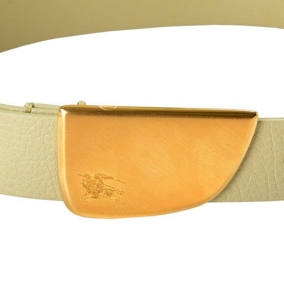 Burberry "Shield Split EKD" Hunter Gray Leather Buckle Decorated Belt Sz S - Picture 3 of 4